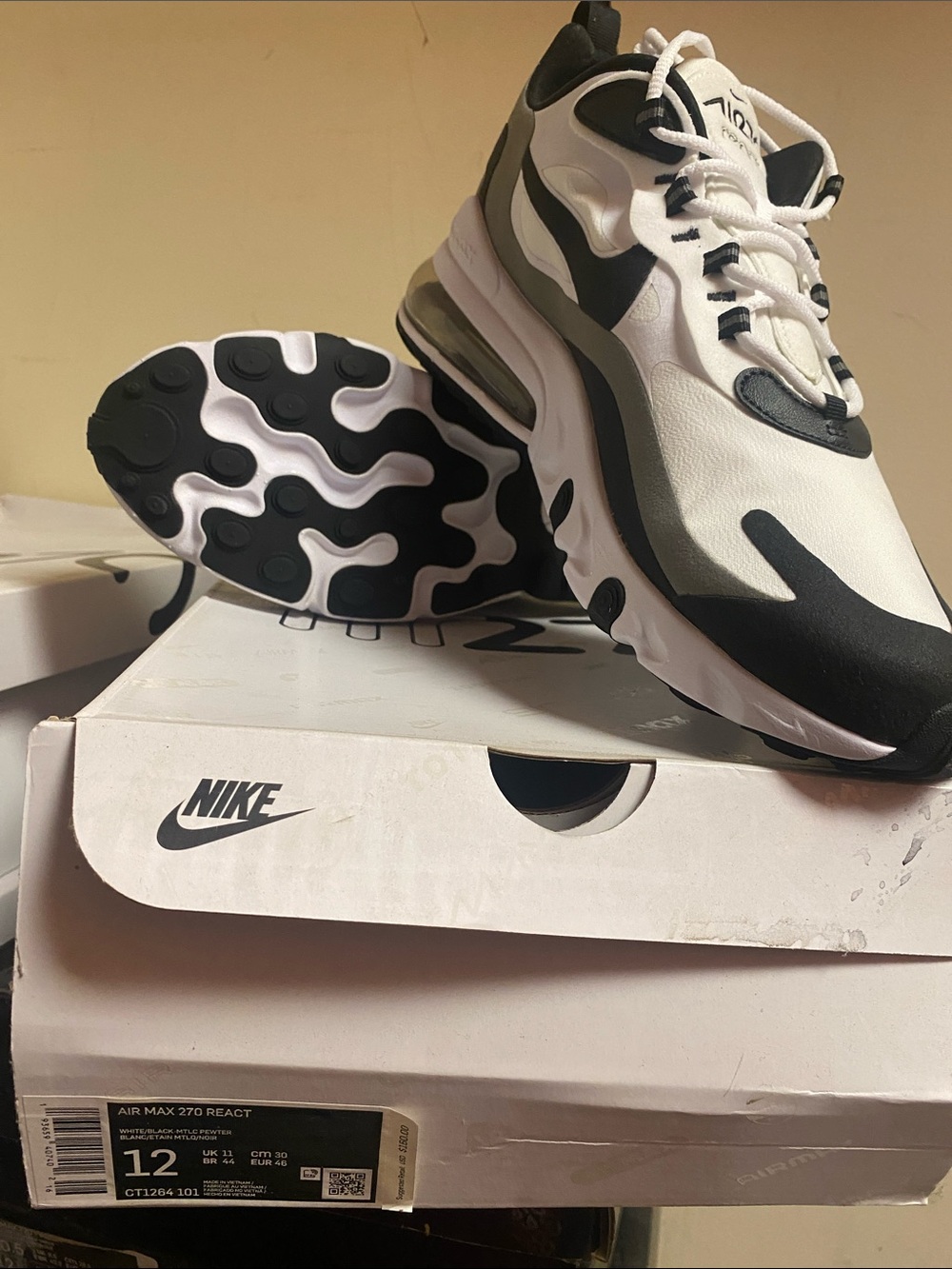 Nike Men’s Air Max 270 React Black and White Sneakers